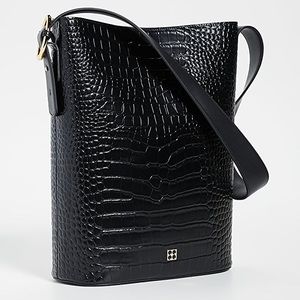 Black Crocodile Print Shoulder Bag